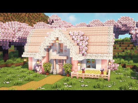 Polar Cat - [Minecraft] How to Build a Simple Cherry Blossom Starter House / Tutorial