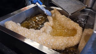 giant fried pork skin, crispy pork belly sandwich - taiwanese street food