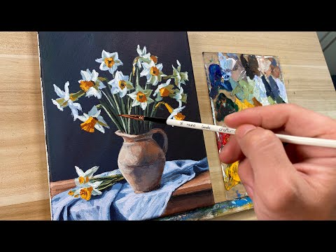 Daffodils Still Life | Acrylic Painting Time-lapse