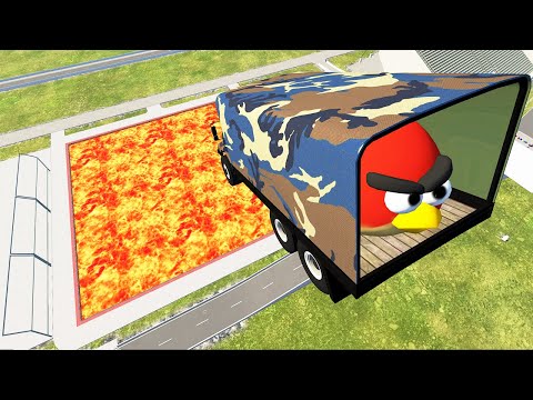 Cars vs Lava Pools Monster Truck, School Bus, Tank #25 – BeamNG.Drive