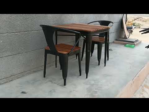 Iron nd wood black outdoor dining table chair, for hotel, si...