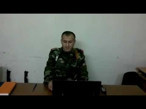 بيان يلقيه العقيد الطيار قاسم سعد الدين يعلن فيه استشهاد النقيب امجد الحميد قائد لواء رجال الله