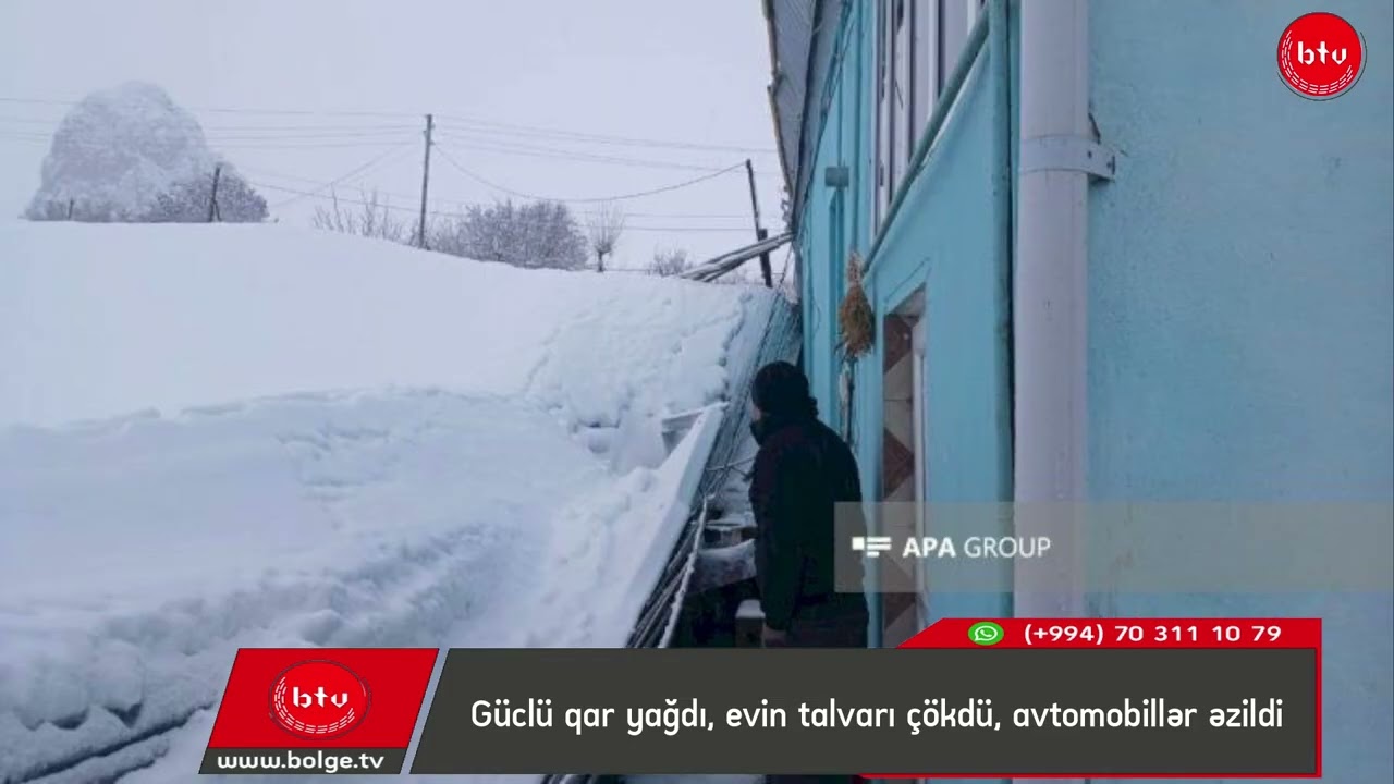 Güclü qar yağdı, evin talvarı çökdü, avtomobillər əzildi