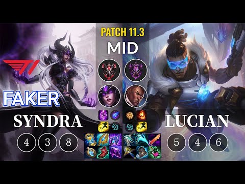 T1 Faker Syndra vs Lucian Mid - KR Patch 11.3