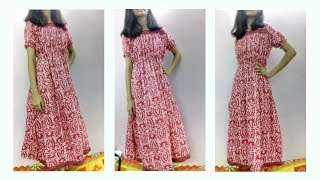 Yoke Maxi Dress / Maxi Gown / Nighty / Frock with mid Elastic : Cutting & Sewing English - Part - I