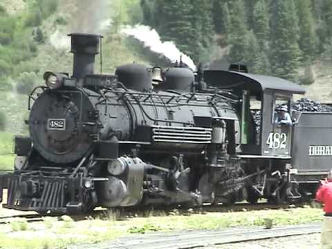 Durango Silverton Railroad ; 482 arriving in Silverton, CO, 2002-07-23