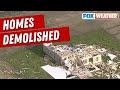 Aerial View Shows Homes Completely Demolished By Possible Powerful Tornado In Sanger, TX