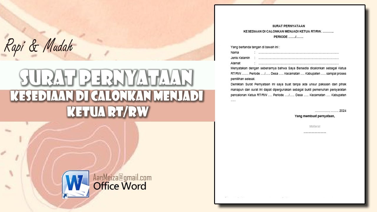 SURAT PERNYATAAN KESEDIAAN DI CALONKAN MENJADI KETUA RT RW