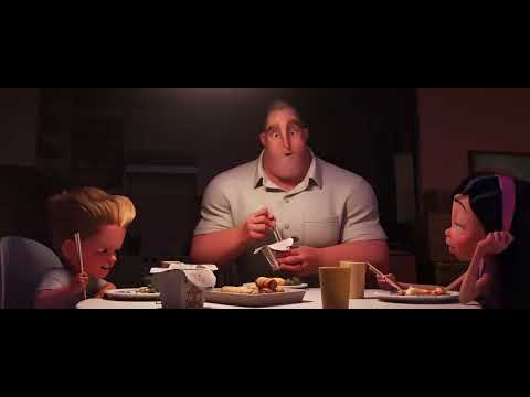 Trailer close-up: family lineup at DevTech; Giacchino’s harmony swells when the Parrs act together
