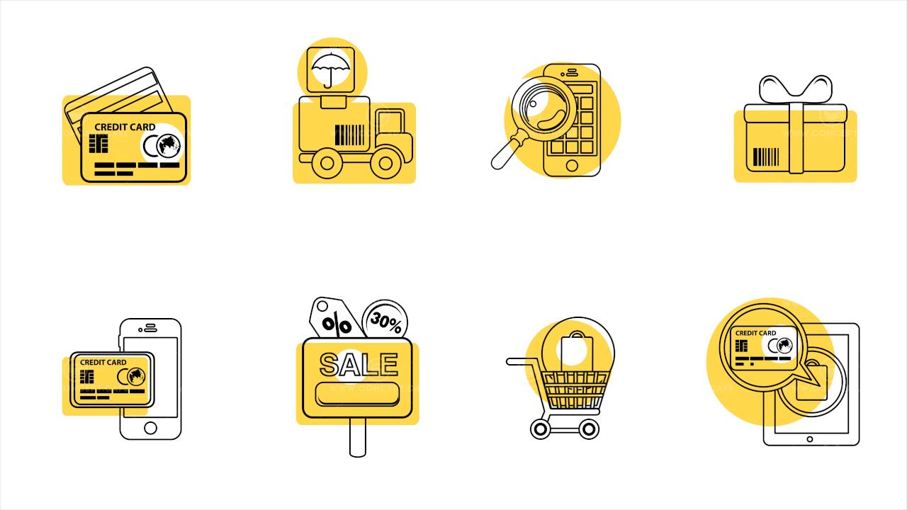 Business and Sales Line Icons. 4K Alpha Channel