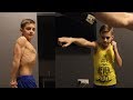 11 years old muscle boy - boxing home training and flexing