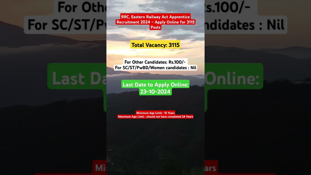 RRC Eastern Railway Act Apprentice Recruitment 2024 ! Apply Online for 3115 Posts #freejobalert #job