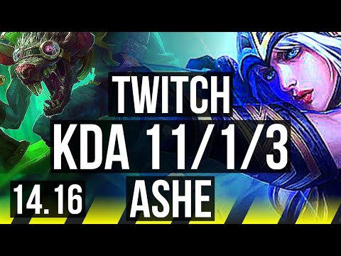 TWITCH & Yuumi vs ASHE & Senna (ADC) | 11/1/3, 67% winrate, Legendary | NA Master | 14.16