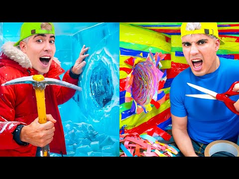 ESCAPING FROM 100 LAYERS OF ICE VS TAPE !!
