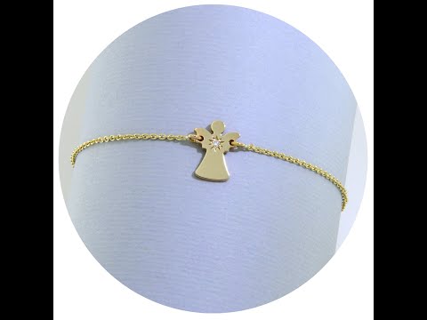 Bratara cu Lant Aur Galben 14k Ingeras Diamant Natural - Protectie si Eleganta