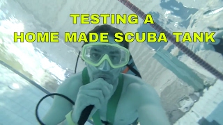 Diving in the swimming pool with HOME MADE SCUBA tank