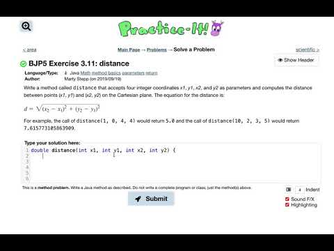 Exercise 3 11 Distance Java Tutorial Practice It