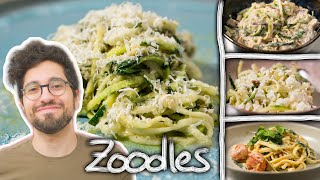 4 Zoodles Rezepte mit ohne Spiralschneider I Baked Feta Zoodles, Carvonara, Feta-Pinien, Genovese