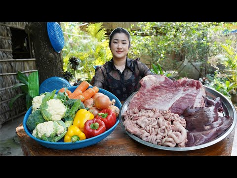 Market show : Buy Meat and vegetable for my recipe | Yummy crispy deep fry pork