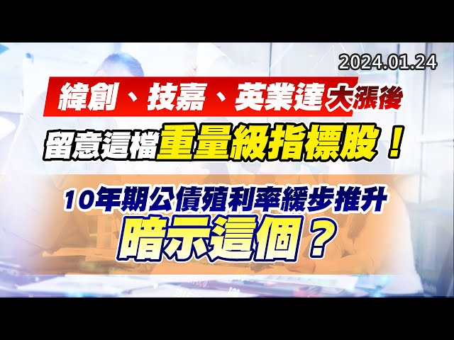 20240124《股市最錢線》#高閔漳 ”緯創、技嘉、英業達大漲後，留意這檔重量級指標股！””10年期公債殖利率緩步推升，暗示這個？”