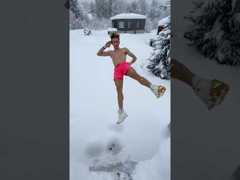 Crazy Roof Jump into 1 Meter of Fresh Snow.... #shorts