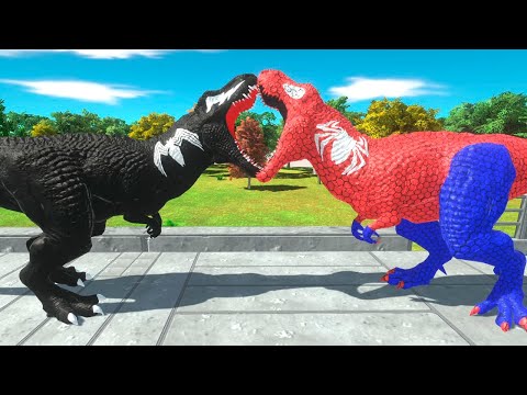 SPIDER MAN vs VENOM T REX DEATHRUN - Animal Revolt Battle Simulator