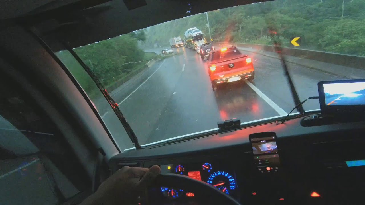 VW 24280 constallation - Descida da serra do azeite + câmera na cabeça + tempestade + acidente