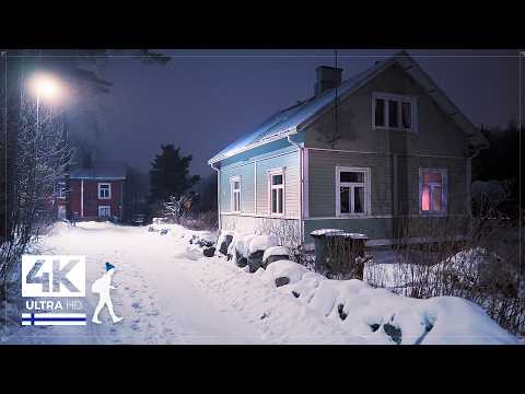 Lonely Night Walk in Atmospheric Seaside Town (Finland) - Slow TV 4K