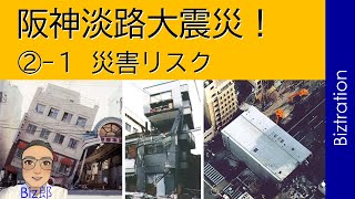 ②-１ 災害リスク（被害状況）『1995年（平成7年）1月17日5時46分52秒、阪神淡路大震災が発生。最大震度7、最大加速度818ガル、建築基準法の想定をはるかに超える大地震でした。』