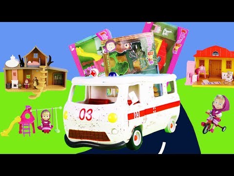 Masha und der Bär Unboxing Deutsch: Bärenhaus, Bahnhof, Spielzeugautos | Spielzeug für Kinder