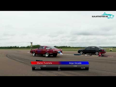 Marko Tuomela - Plymouth Barracuda vs Argo Kevade - Audi 80. Dragrace@KuressaareKiirendus2019