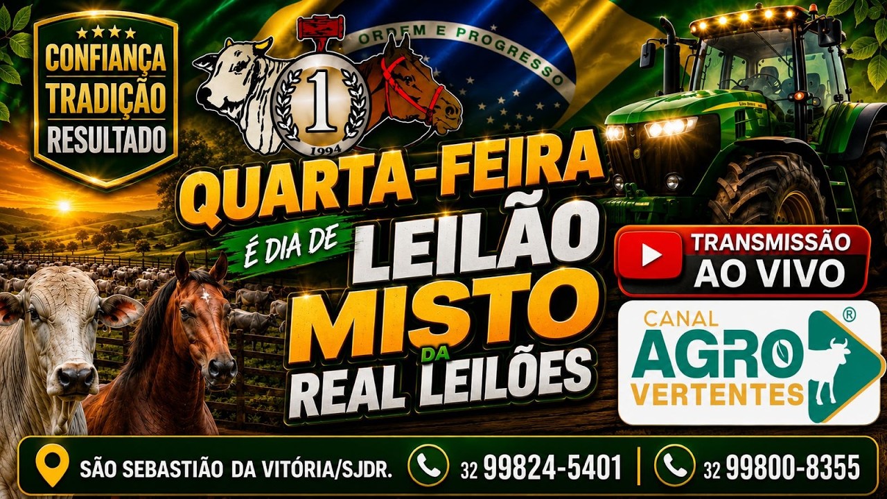 261º LEILÃO MISTO PRESENCIAL E VIRTUAL REAL LEILÕES - SÃO SEBASTIÃO DA VITÓRIA - SJDR/MG - 23/09/26