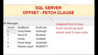 SQL Server OFFSET FETCH CLAUSES