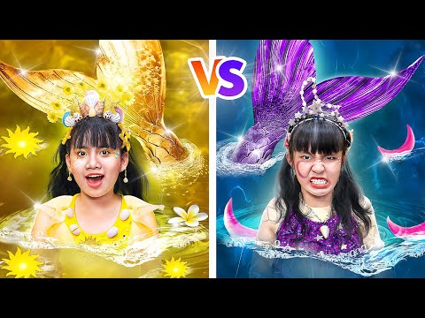 One Colored Makeover Challenge! Day Mermaid Vs Night Mermaid #2 - Funny Stories About Baby Doll