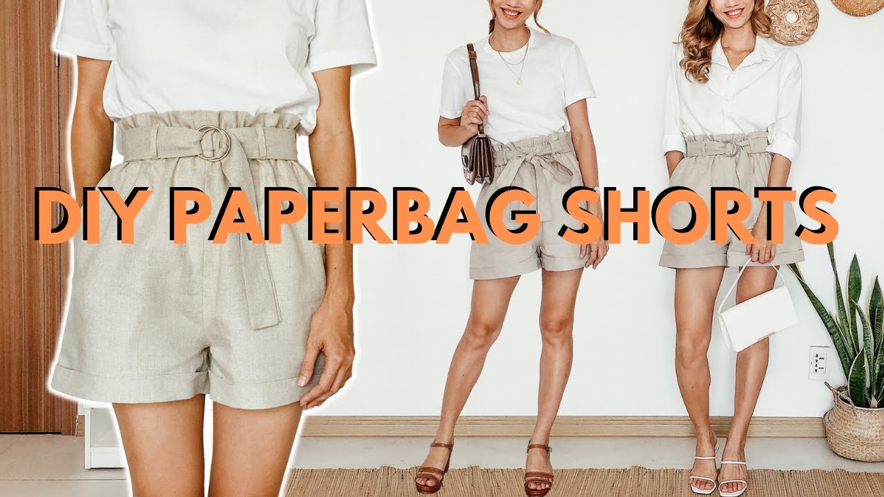 DIY Paperbag Shorts from scratch (High waist - Wide leg - Side pockets) | Simple sewing tutorial