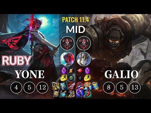 RW Ruby Yone vs Galio Mid - KR Patch 11.4