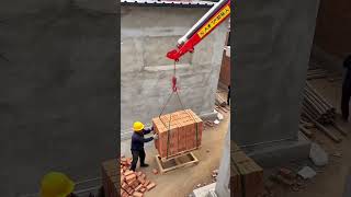 🏗️⚡ Portable Wheeled Rooftop Mini Crane Hoisting Red Brick Pallet Demonstration #shorts