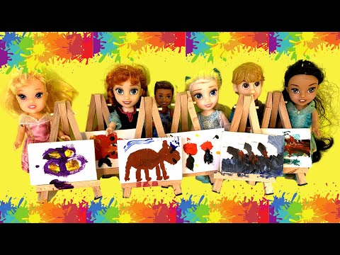 Art CLASS ! Elsa and Anna Toddlers | at School | Barbie is teacher | Paintings | Colors
