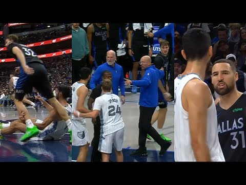 Klay Thompson and Jason Kidd have words for Aldama for tripping Cooper Flagg