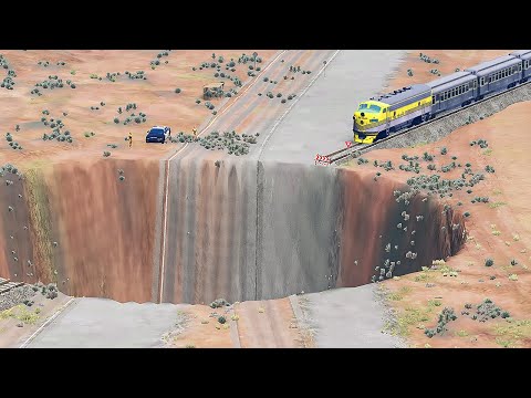 Trains vs Giant Pit  – BeamNG Drive - EM