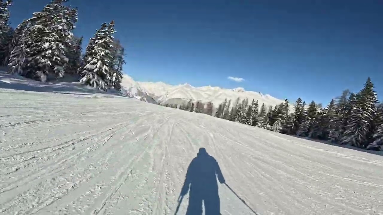 Les Arcs Mont Blanc blue slope — sunny day POV