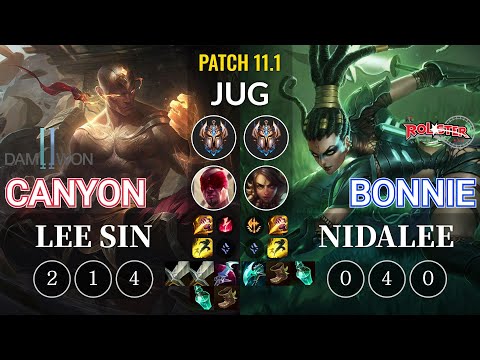 DWG Canyon Lee Sin vs KT Bonnie Nidalee Jungle - KR Patch 11.1