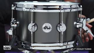 Video thumbnail for DW 13x7 Collector's Series Satin Black Over Brass Snare Drum w/ Die-Cast Hoops (DRVD0713SVCBK-DC) by Memphis Drum Shop