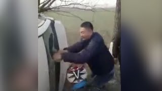 Man tears open car sunroof with bare hands