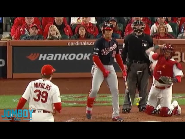 Juan Soto and Miles Mikolas grab their junk at eachother, a breakdown