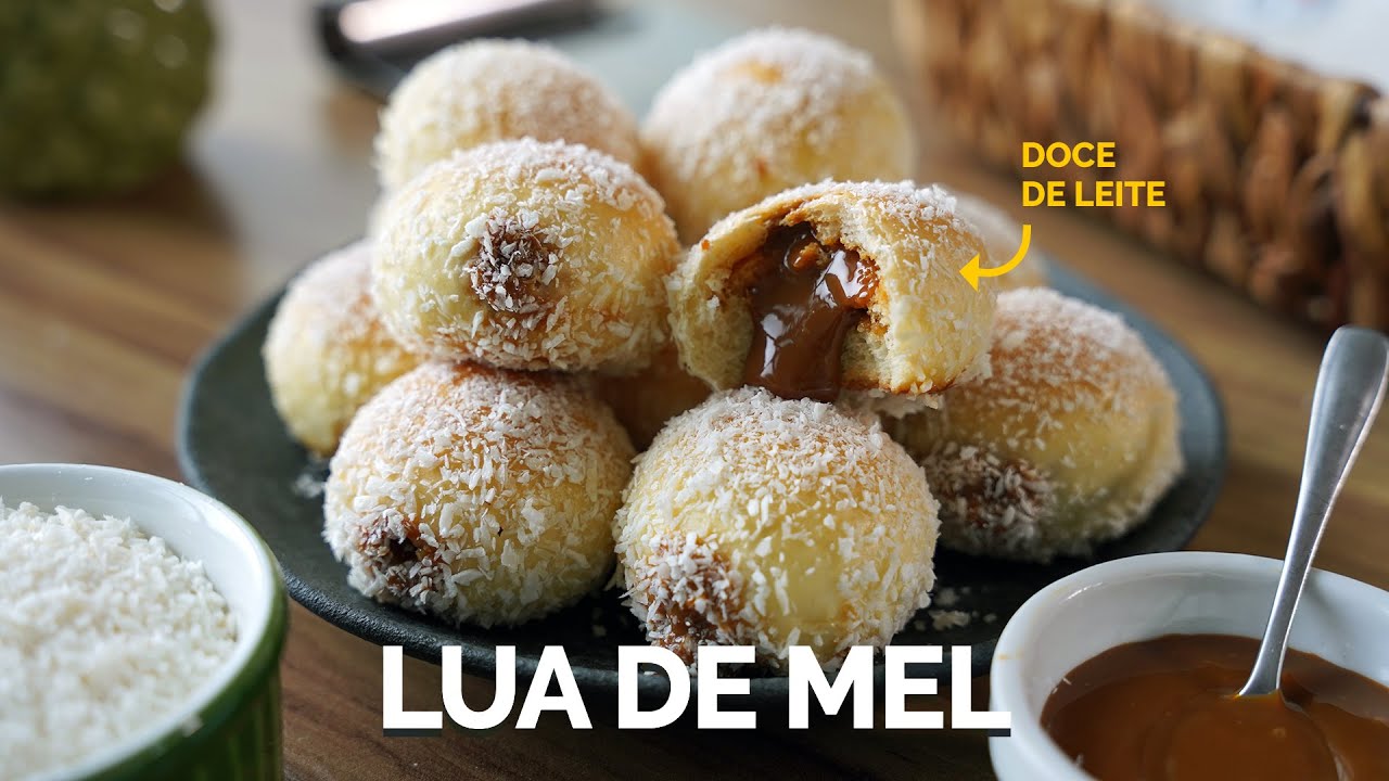LUA DE MEL - Receita de pãozinho recheado com doce de leite e coberto com coco ralado