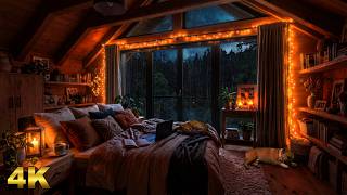 10 Hours THUNDERSTORM in a Cozy Bedroom Loft | Heavy Rain Sounds on Window 🌧️⚡- No Fireplace