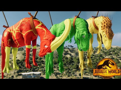 Jurassic World Evolution 2 T Rex Colors Pack vs Allosaurus vs Indominus Rex Dinosaurs Fight