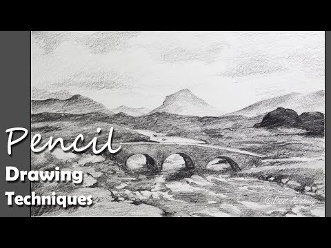 Mountains and Pine Tress Watercolor Pencil Landscape Drawing | steps to follow