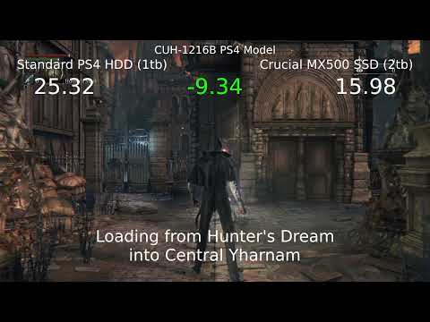 Standard PS4 HDD vs Crucial MX500 SSD - Bloodborne Loading Times Comparison